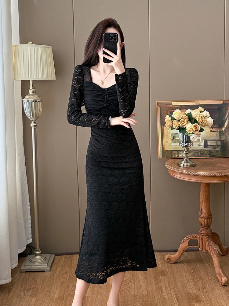 【dress】チュールドッキングレースワンピース Q7499