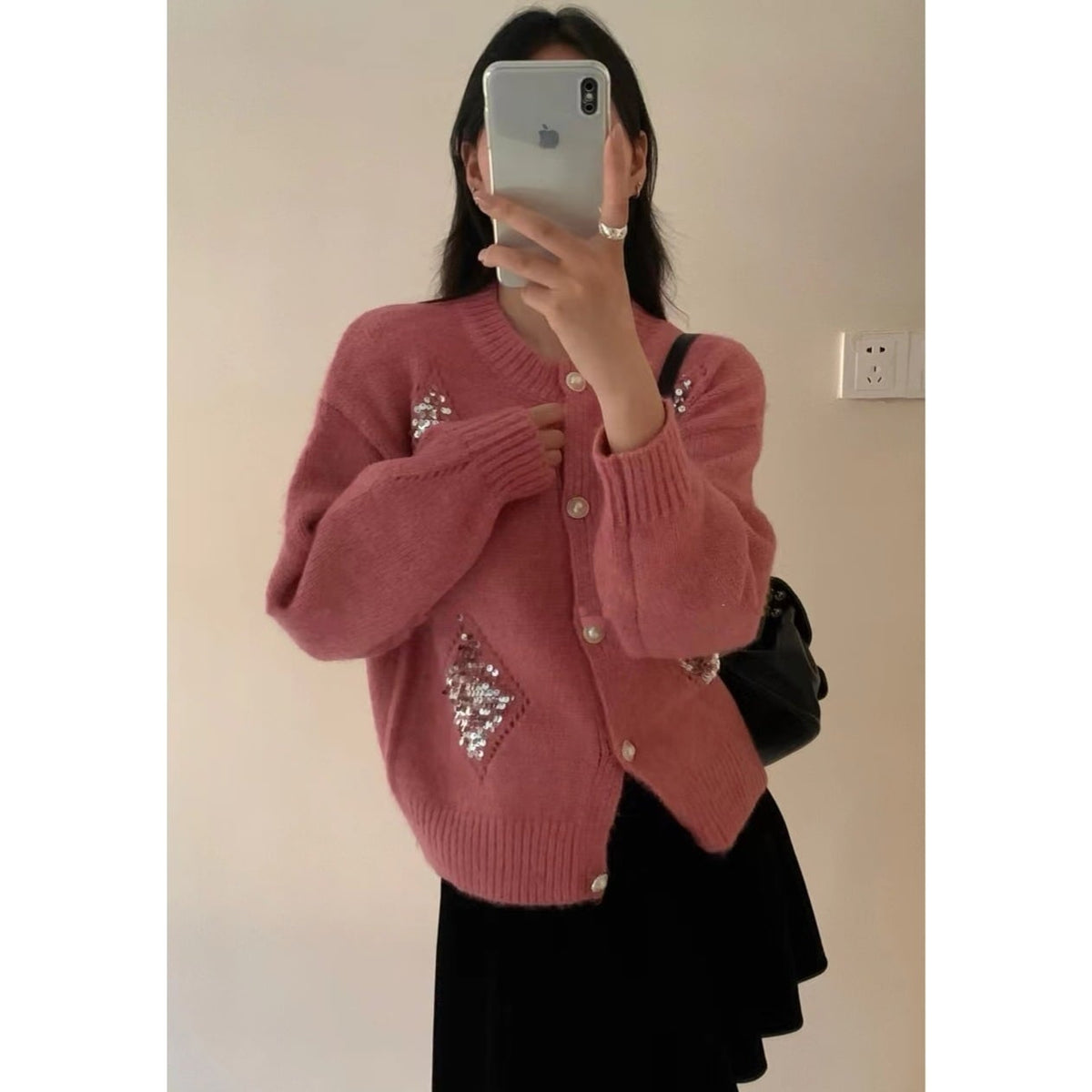 【outer】スパンコールニットカーデ　M25829