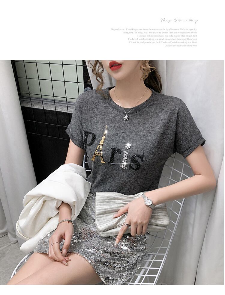 【tops】ラウンドネック半袖英字柄ファッションTシャツF0116