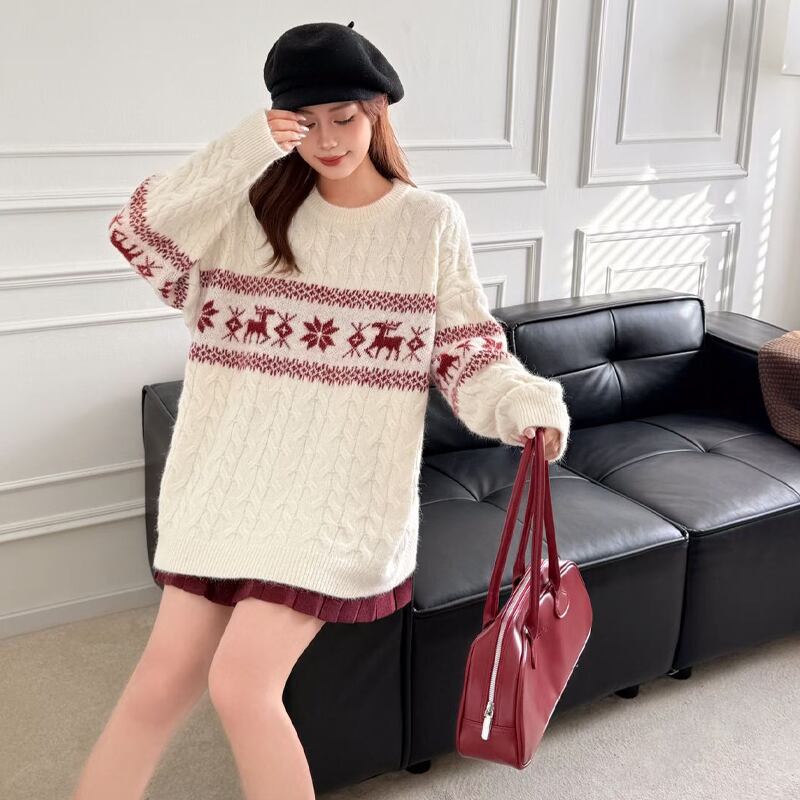 【tops】ノルディック柄ニットトップス Q7466