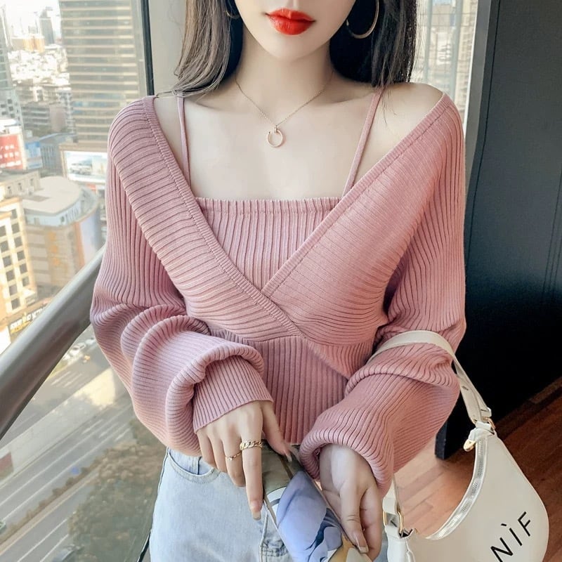 【tops】切り替えニットセーター　M25895