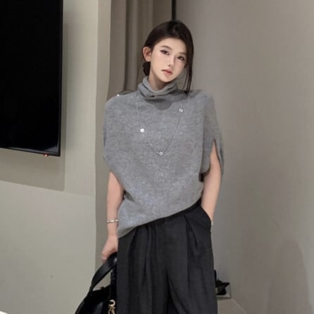 【tops】ハイネックニットケープ　M27049