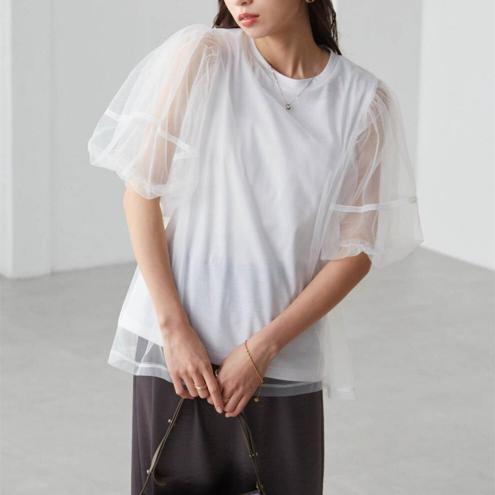 【tops】チュールコンビTシャツ　M30196