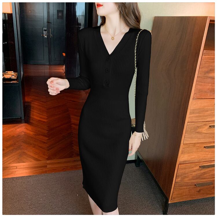 【dress】Vネックニットワンピース　M28210