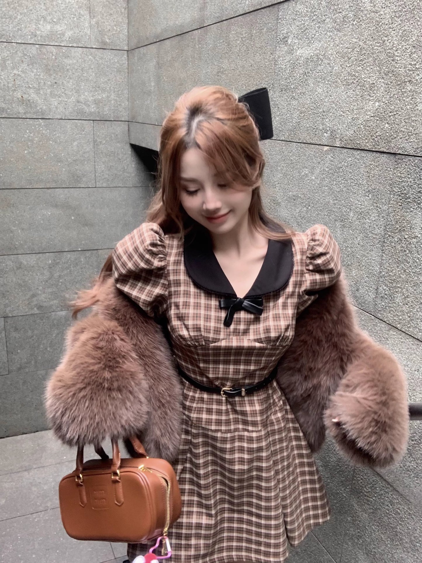【dress】チェック柄ピーターパンカラーワンピース Q7342