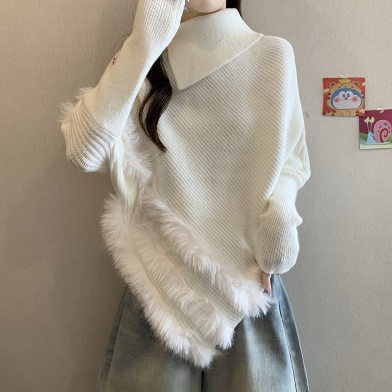 【tops】ファードッキングニットトップス Q7179