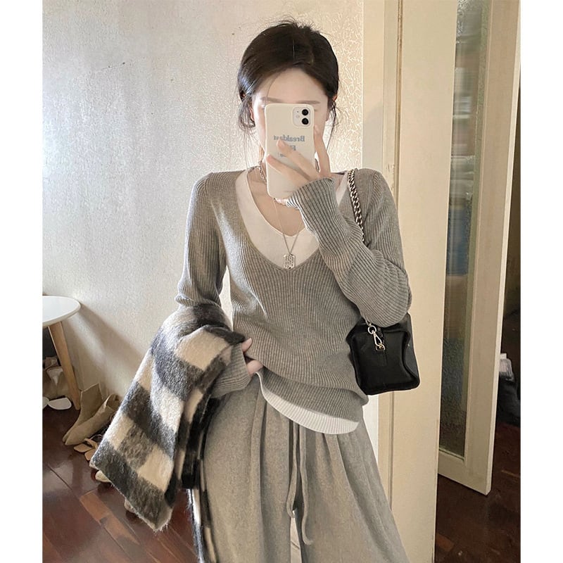 【tops】切り替え配色ニットトップス　M27236