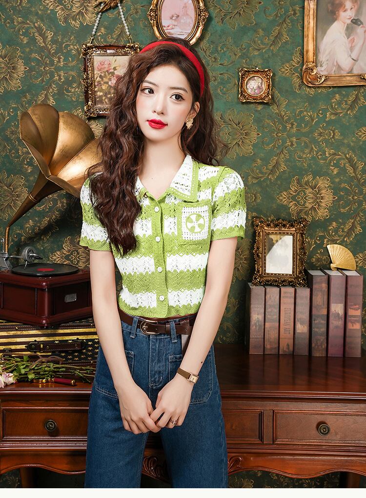 【tops】ストライプ柄ニットトップスG20450