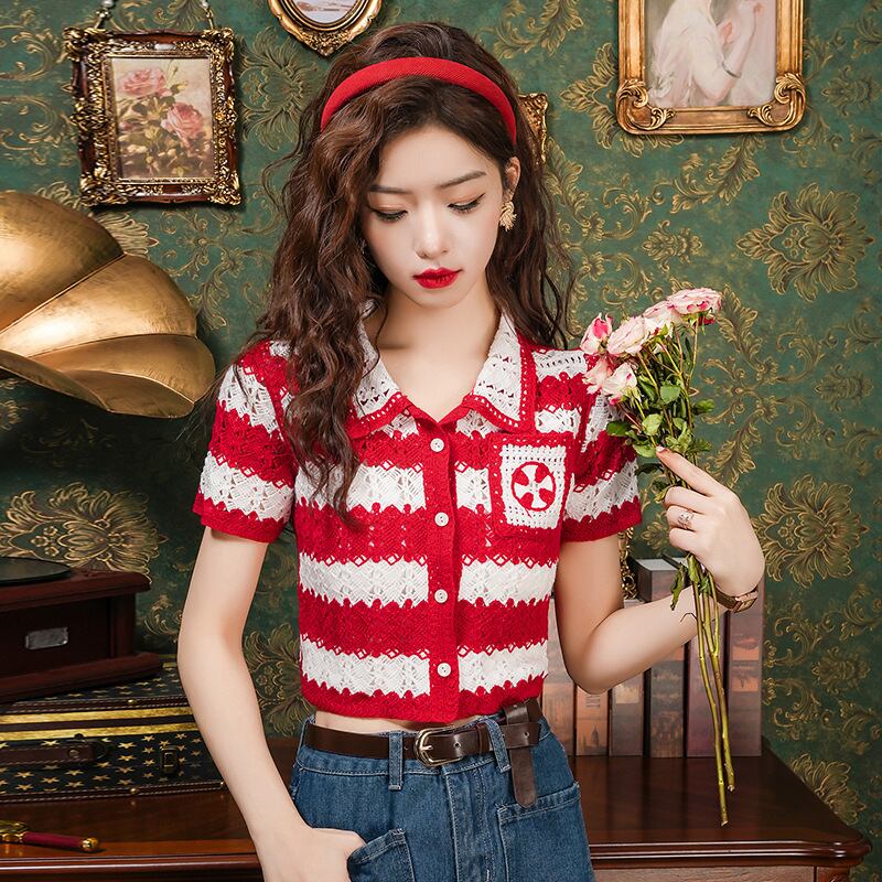 【tops】ストライプ柄ニットトップスG20450