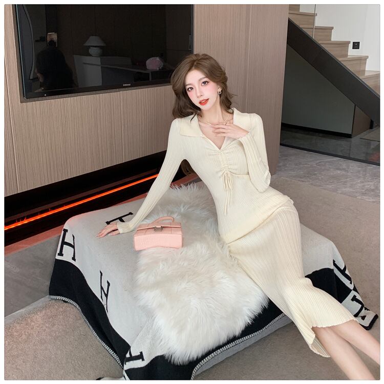 【dress】折り襟ニットワンピース　M18297
