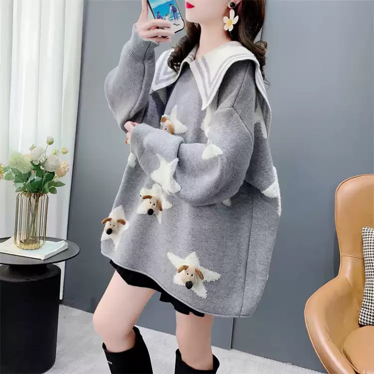 【tops】折り襟ニットセーター　M26950