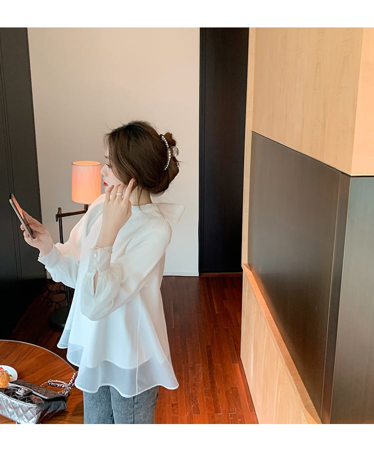 【tops】美人度アップ!ファッション韓国系スウィートシフォン長袖洋気シャツ G1480