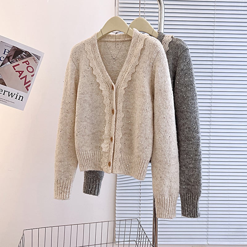 【outer】レース切り替えニットカーデ　M28259