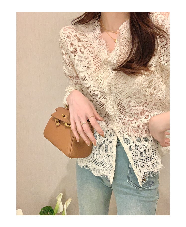 【tops】VネックレースブラウスF7091