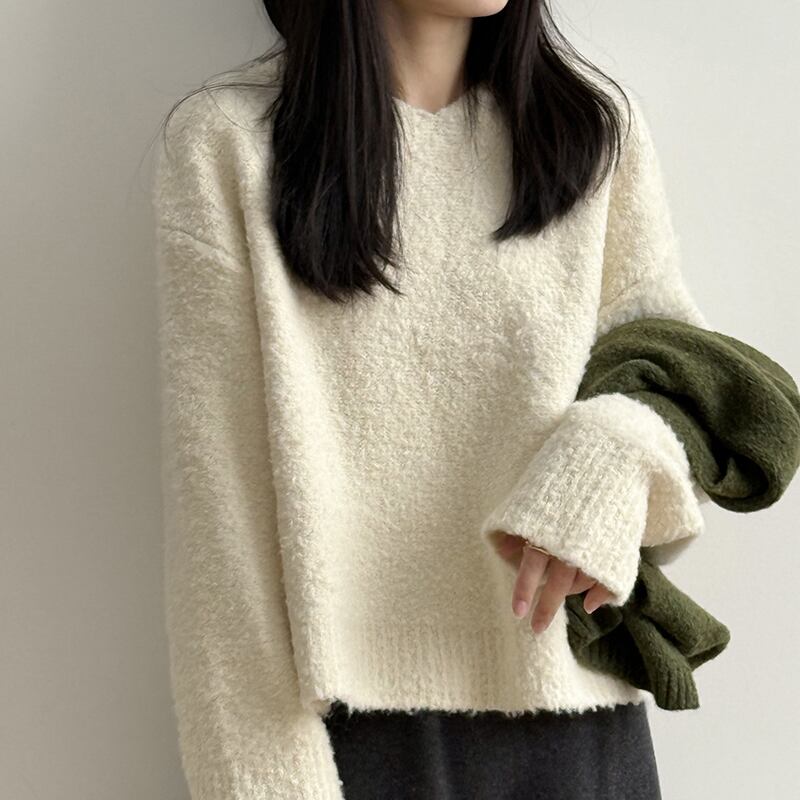【tops】フード付きニットトップス Q7367