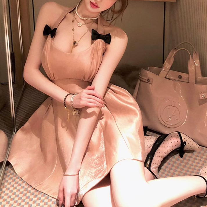 【dress】リボン付きホルターネックワンピース　M30201