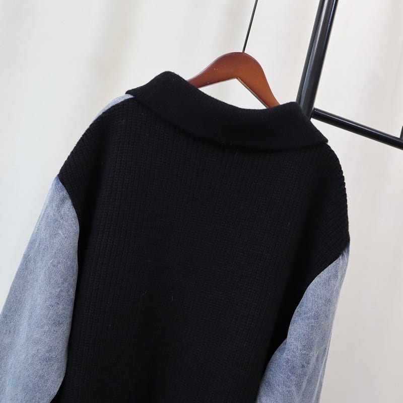 【outer】デニム切り替えニットカーデ　M27513