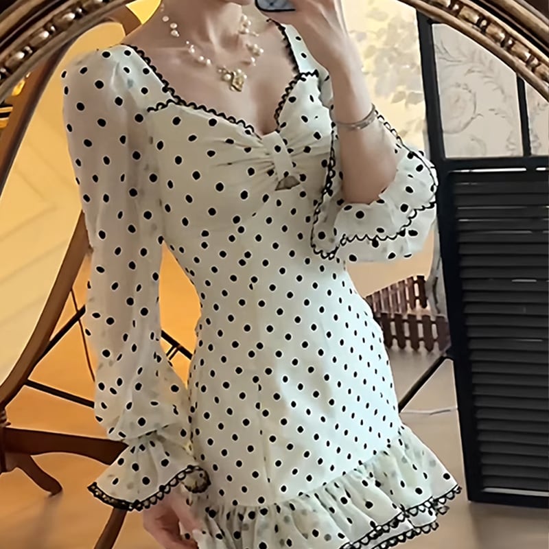 【dress】フレアドット柄ワンピース Q6846