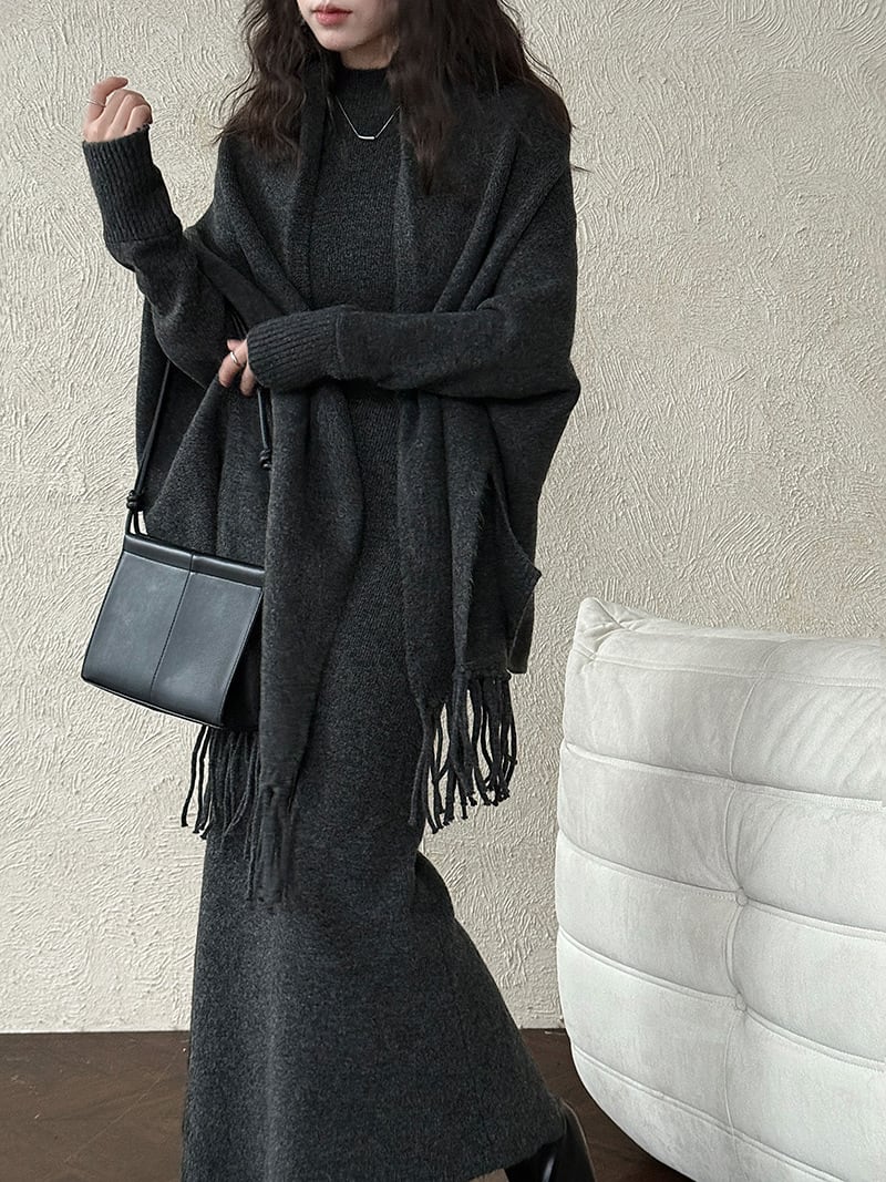 【set】ストール×ノースリーブニットワンピースセット　N3472