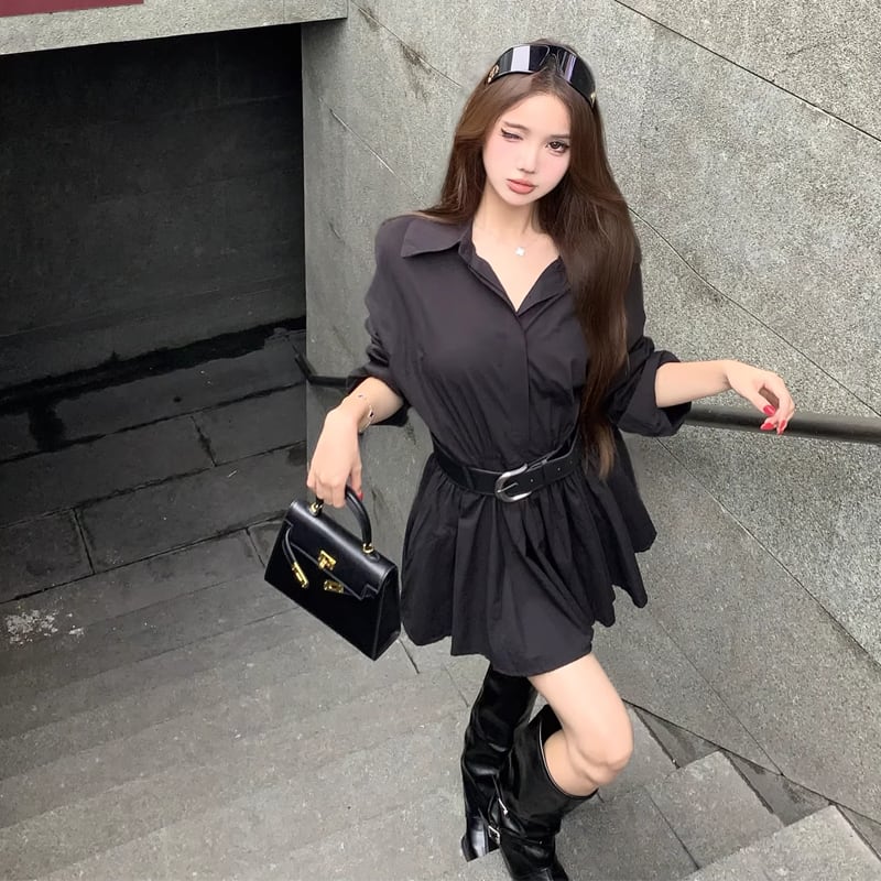【dress】ベルト付きシャツワンピース Q7904