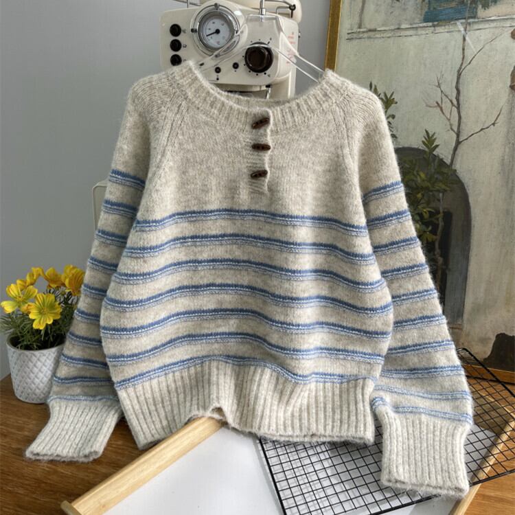 【tops】ボーダー柄ニットセーター　M28926