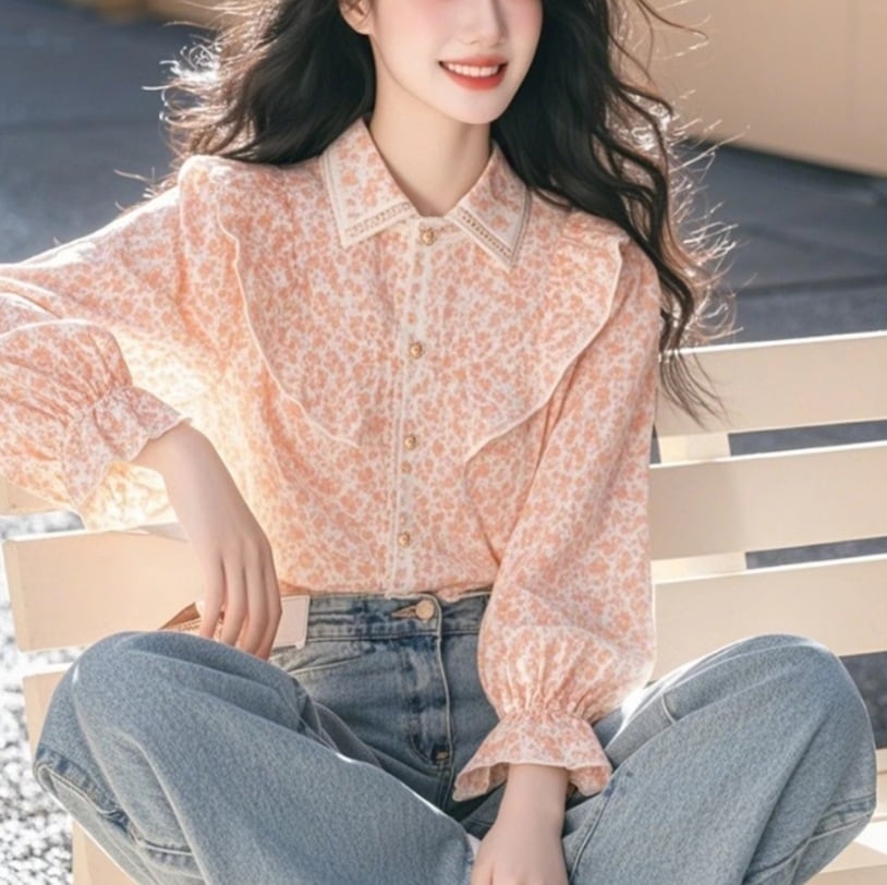 【tops】フリル花柄ブラウス　M29478