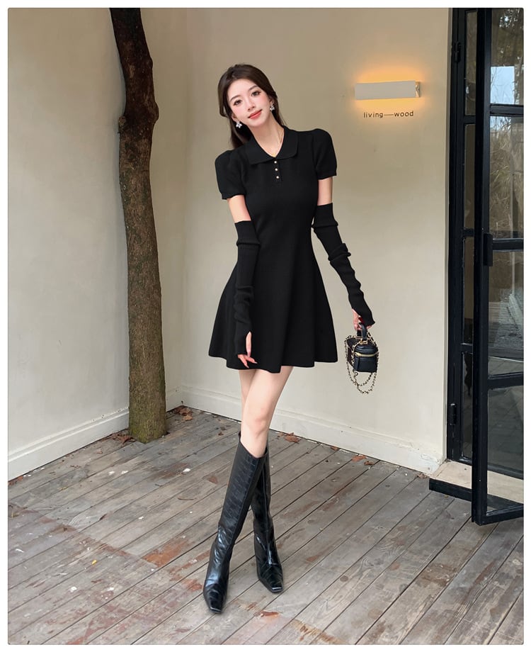 【dress】ニットワンピースアームカバー付き　M26422