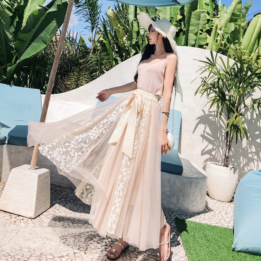 【bottoms】春夏気質アップINS風着痩せハイウエスト花柄メッシュスカート