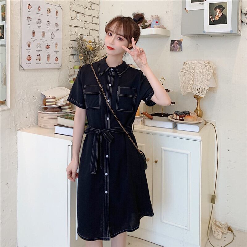 【dress】INS風ファッションPOLOネック 夏着痩せデニムワンピース G0682