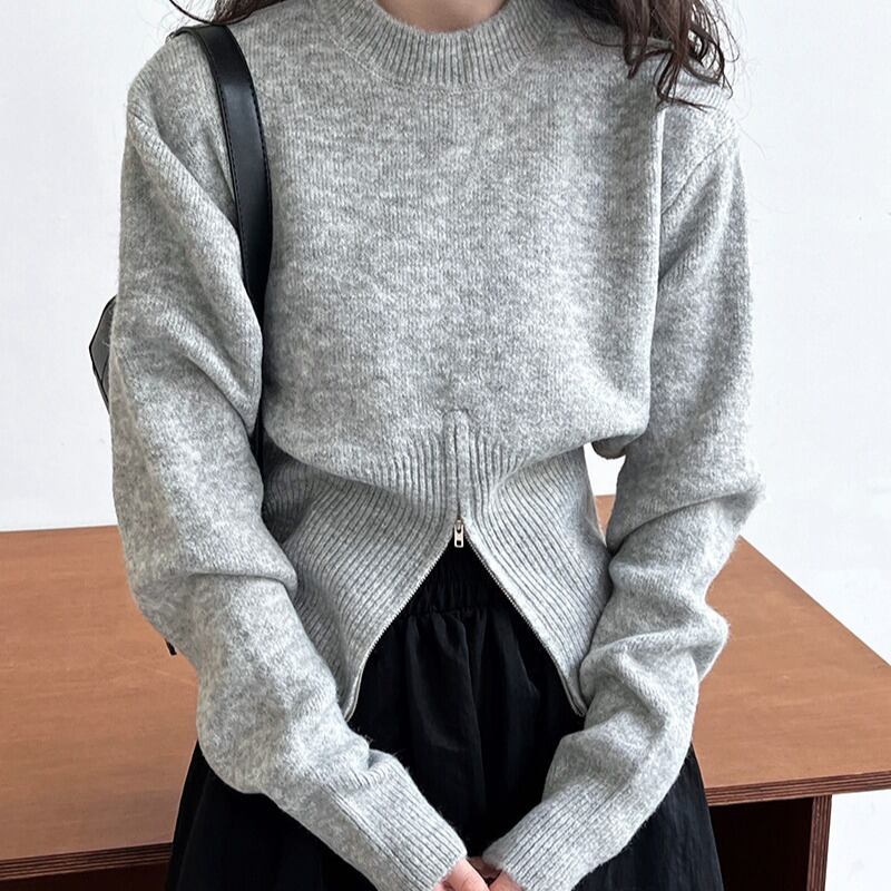【tops】ファスナーニットプルオーバー　M19197