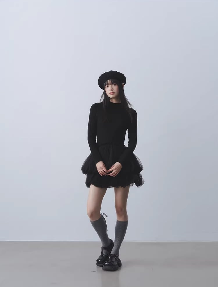 【dress】チュールドッキングティアードワンピース Q7964