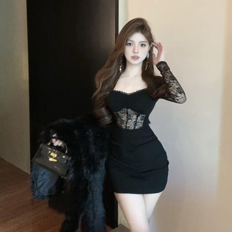 【dress】レース切り替えワンピース　M29606