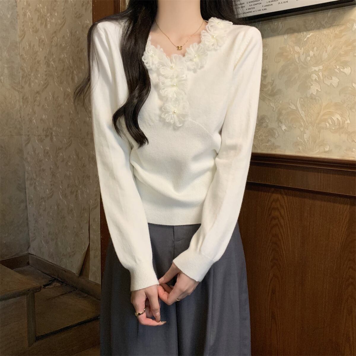 【tops】立体フラワーニットトップス　M28671