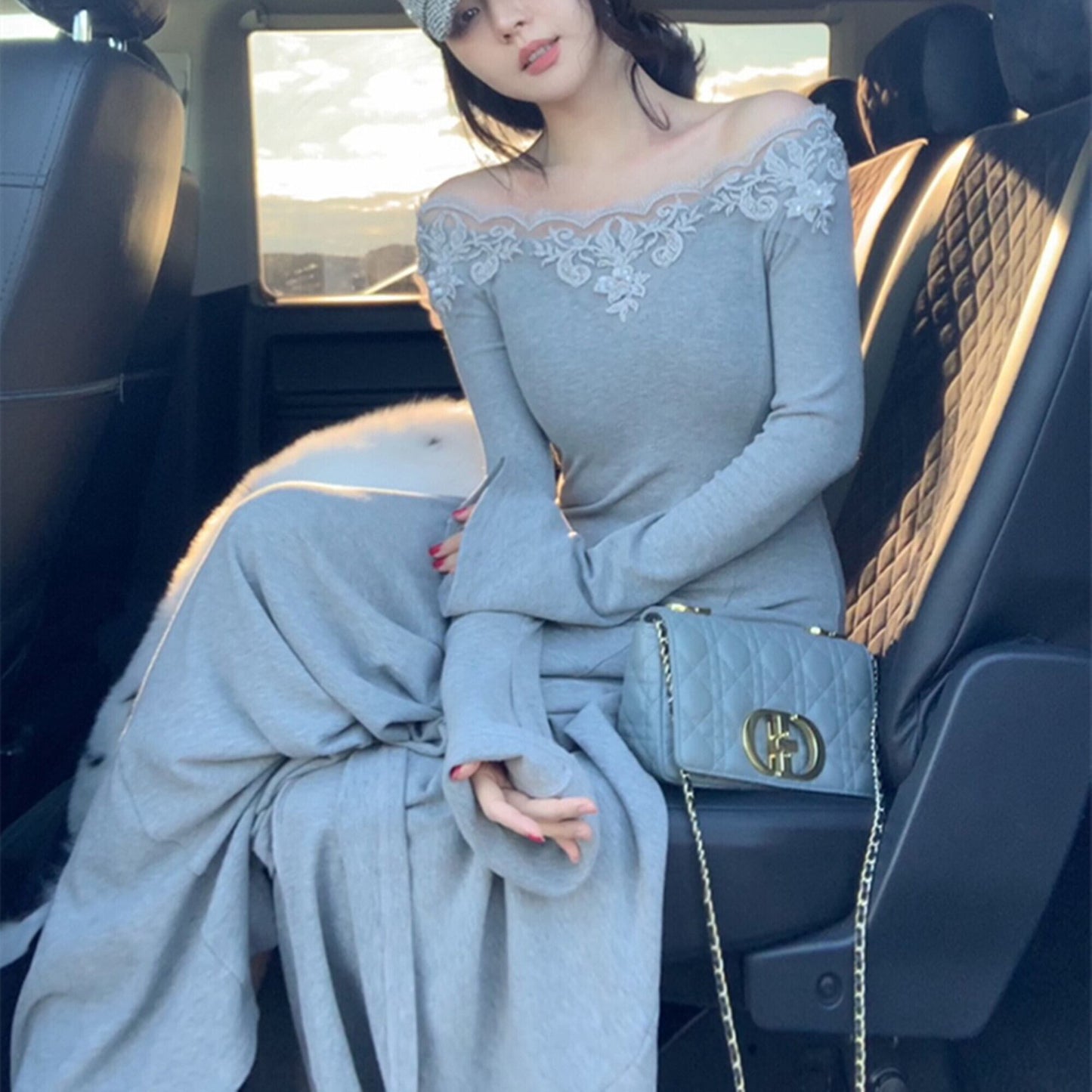 【dress】レーストリミングニットワンピース　N3448