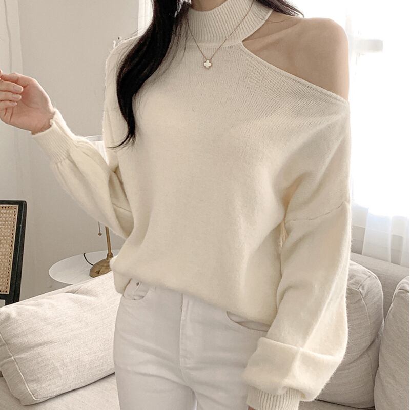 【tops】オフショルダーニットセーター　M18418
