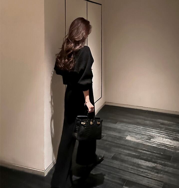 【set】ニットセーター×ワイドパンツセット　M25526