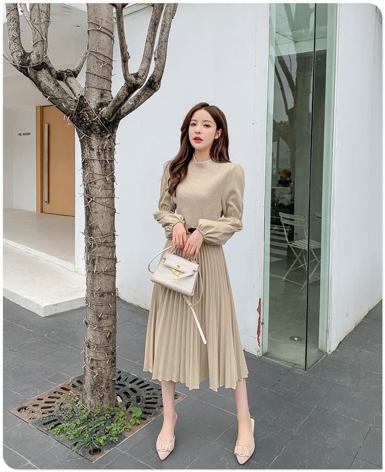 【dress】高級感 秋気質満点長袖高品質フランス風デザインワンピース G2235