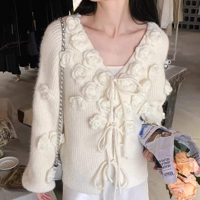 【tops】立体感フラワーニットトップス Q7782