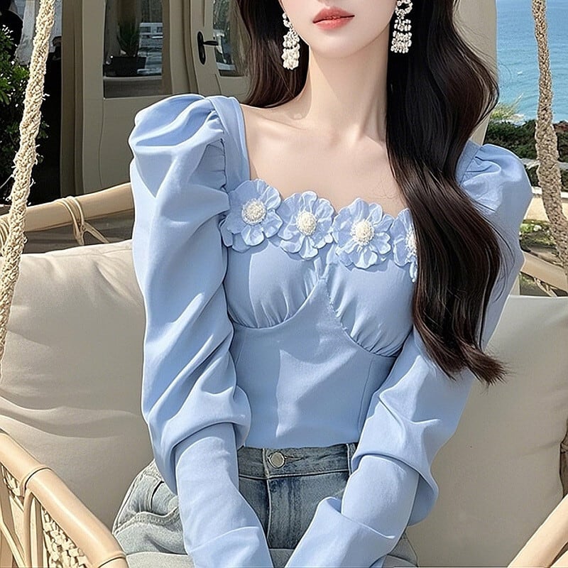 【tops】パフスリーブシャツトップス　M29481