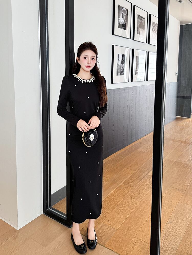 【dress】パール付きロングワンピース Q7500