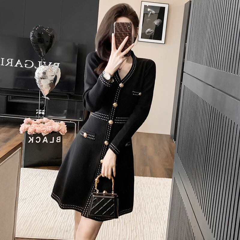 【dress】Vネックニットワンピース Q6810