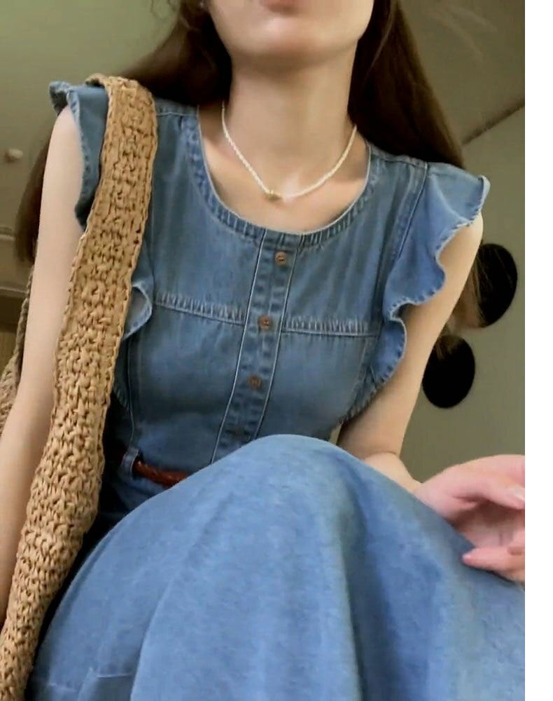 【dress】フリルスリーブデニムワンピース　N2655