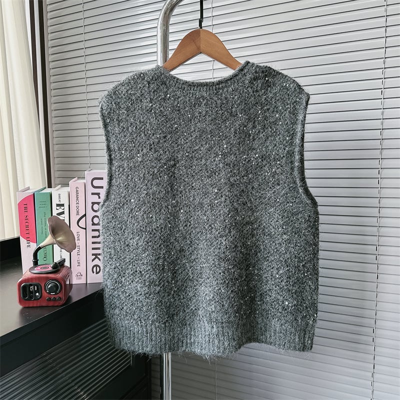 【tops】スパンコールニットベスト　M29540