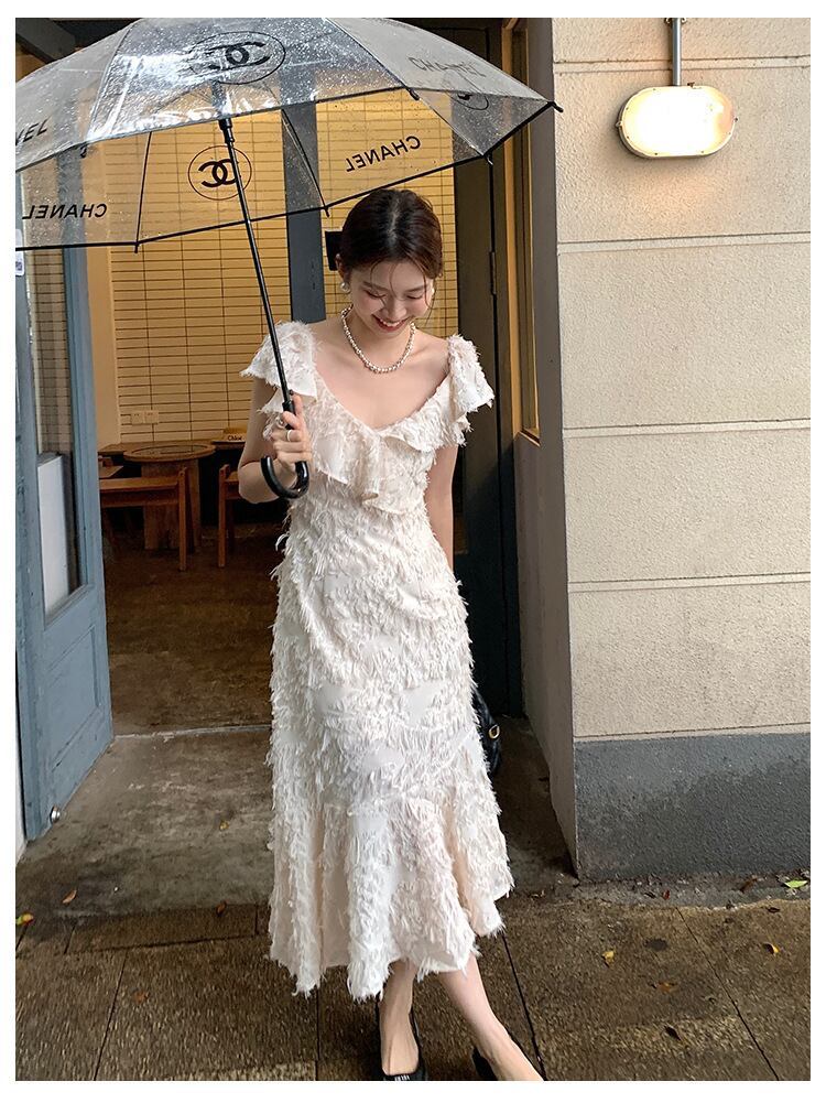 【dress】Vネックフリンジワンピース G20071