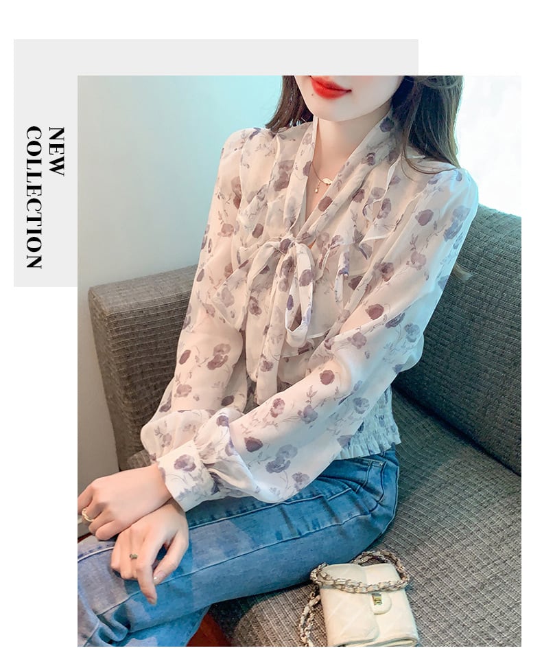 【tops】リボン付きブラウス　M29388