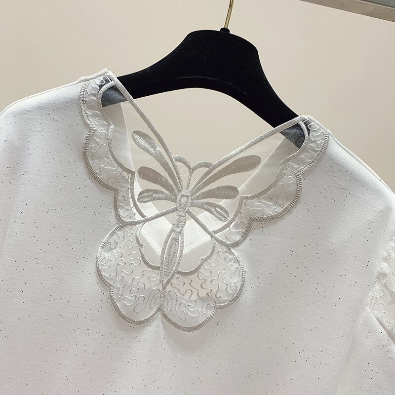 【tops】半袖透かし彫りＴシャツF7455