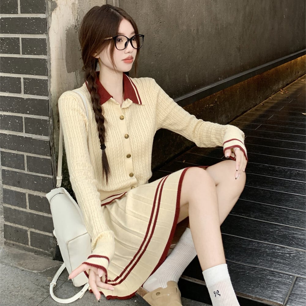 【set】ニットカーデ×スカートセット　M26042