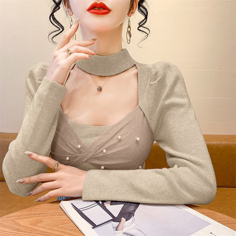 【tops】パールチュールコンビニットトップス　M28267