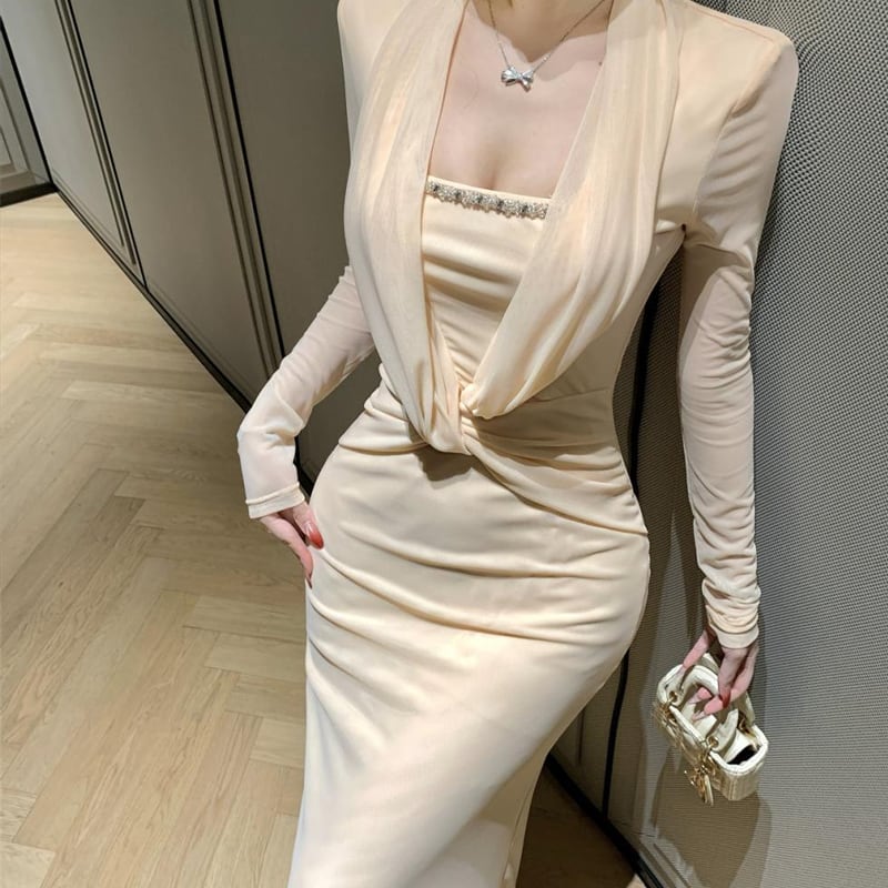 【dress】クロスデザインロングワンピース Q8176