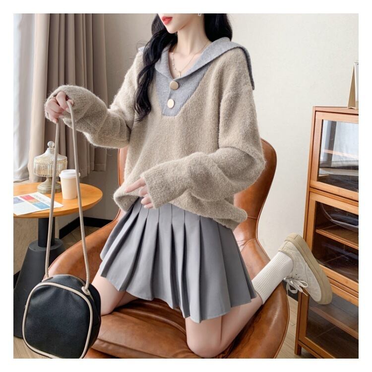【tops】配色ニットセーター　M18490